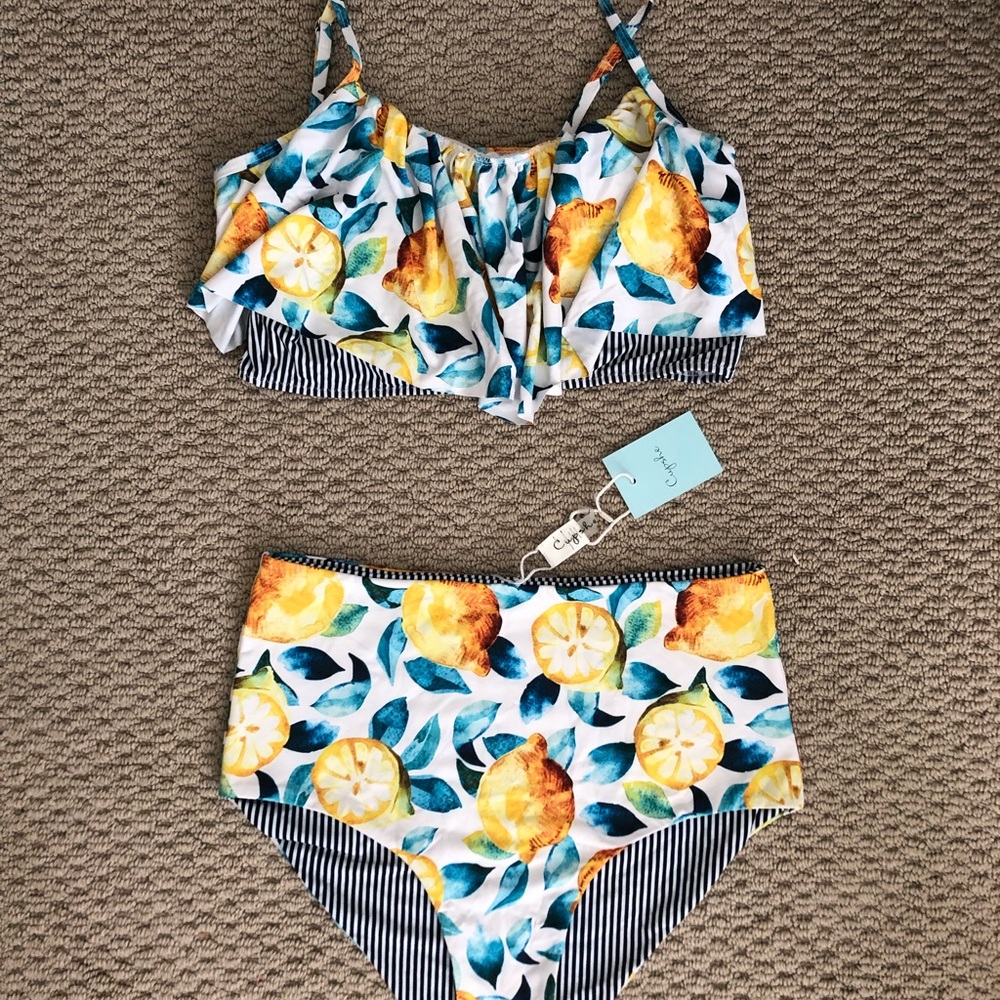 Cupshe bikini 2 piece medium LEMONS & STRIPES